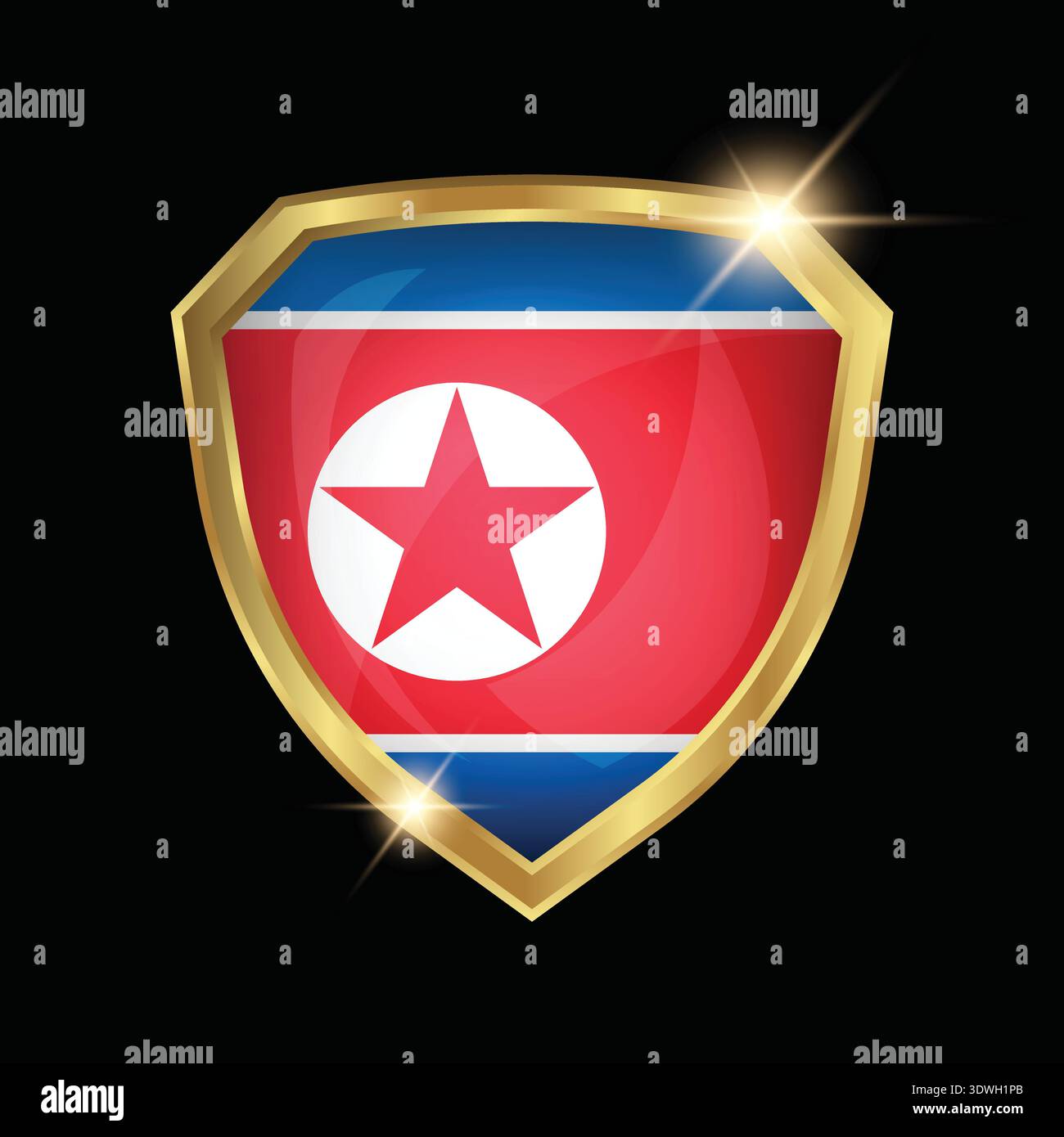 North Korea Flag Golden Shield Logo Stock Vector