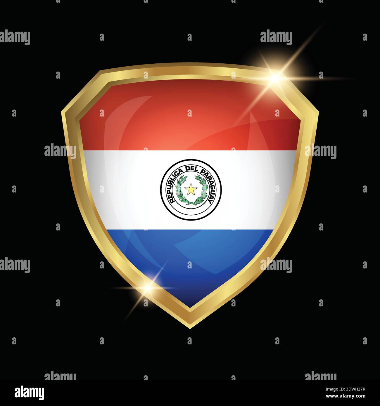 Paraguay Flag Golden Shield Logo Stock Vector