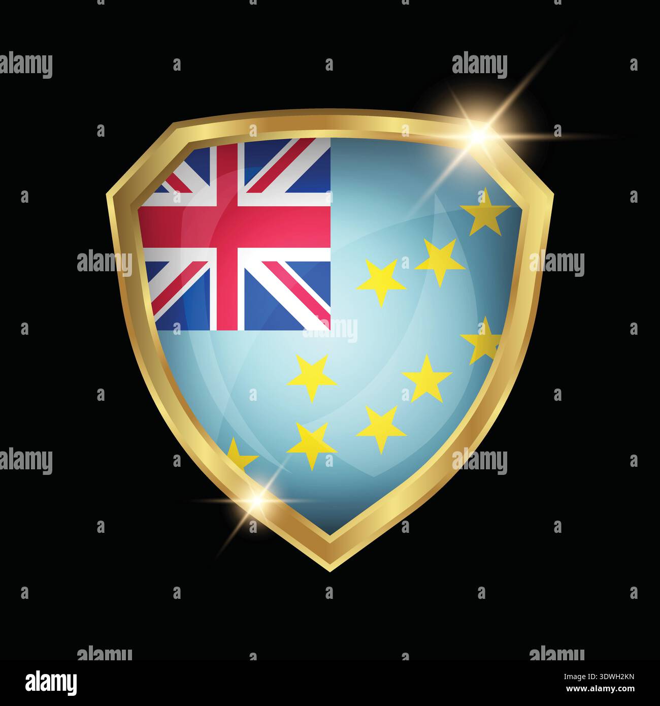 Tuvalu Flag Golden Shield Logo Stock Vector