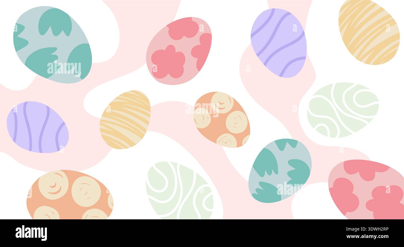 Seamless pattern with cute colorful pastel Easter eggs on abstract background Stock Vector