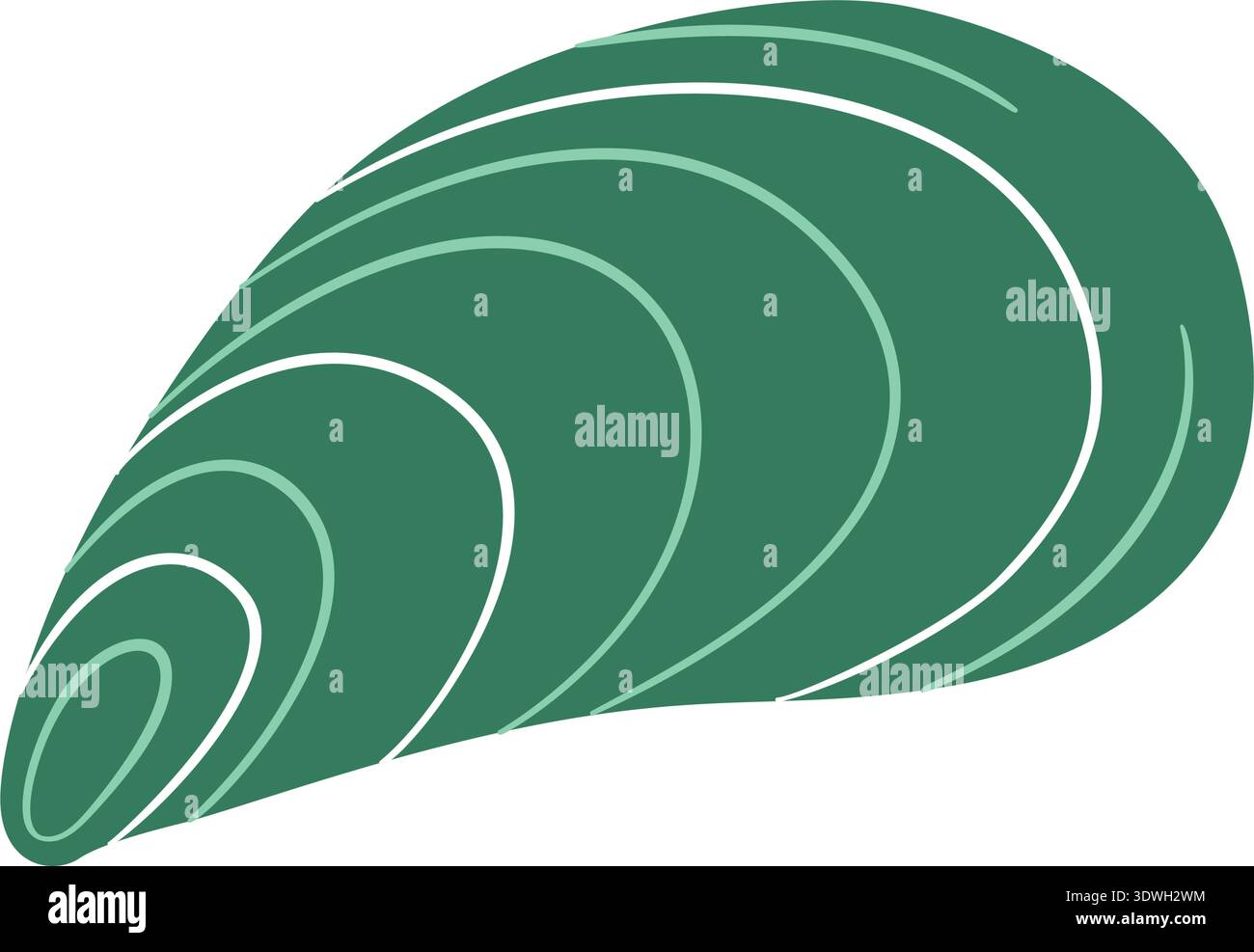 Green mussel shell. Hand drawn trendy flat style isolated. Marine icon for seafood menus, ocean themed branding, nautical designs. Vector illustration Stock Vector