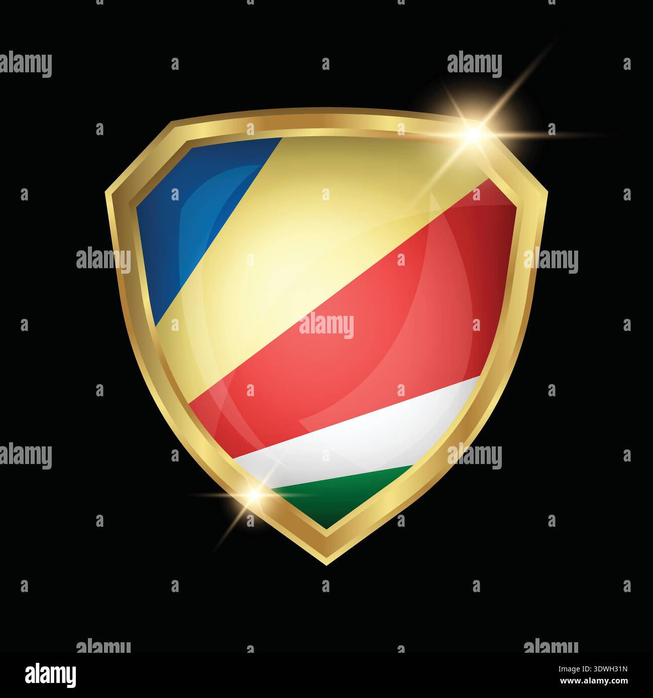 Seychelles Flag Golden Shield Logo Stock Vector