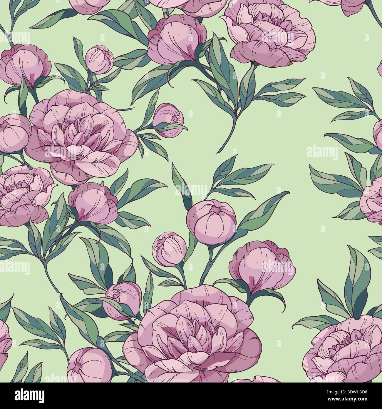 seamless floral vector pattern with pink peonies. Stock Vector