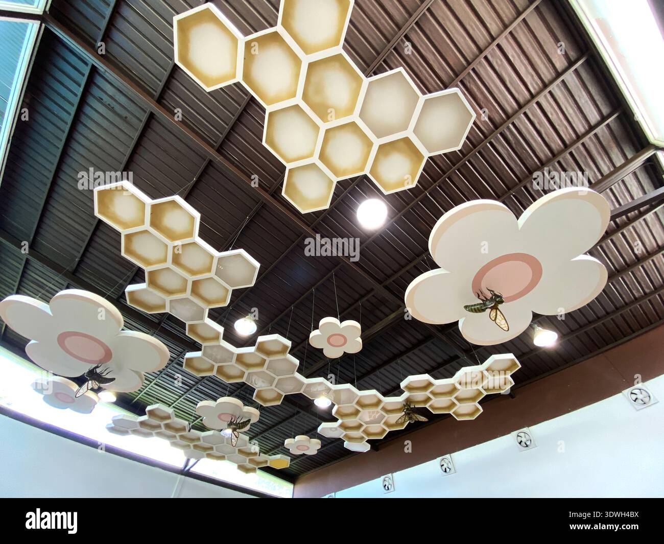 Flower Ceiling Block Ceiling design showcases honeycomb and flower elements in a ...