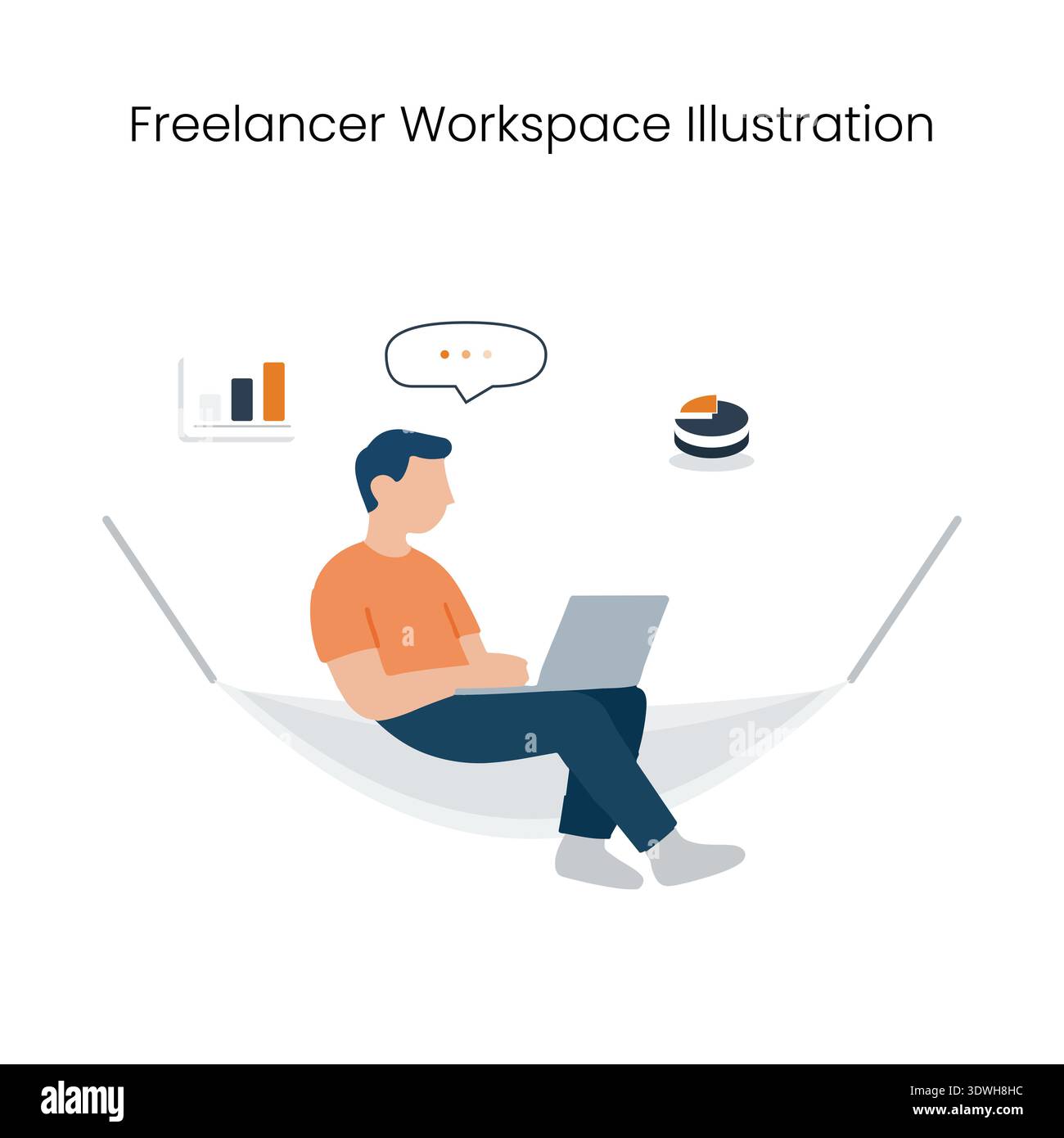 Freelancer Working on Laptop in Hammock Vector Illustration Stock Vector