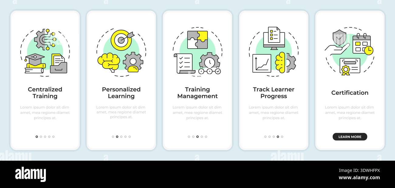 Five key components of lms onboarding mobile app screen Stock Vector