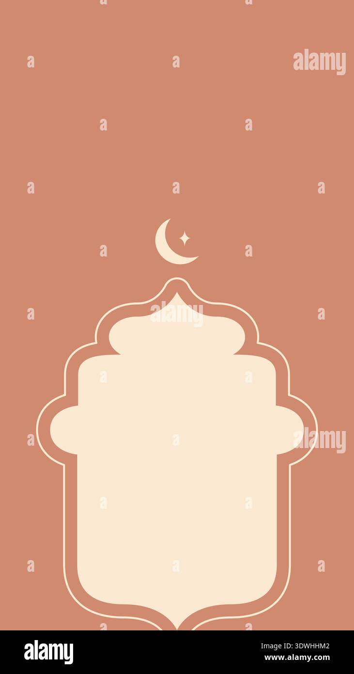 Salmon Islamic arch frame with crescent moon for Ramadan and Eid posters vector Stock Vector