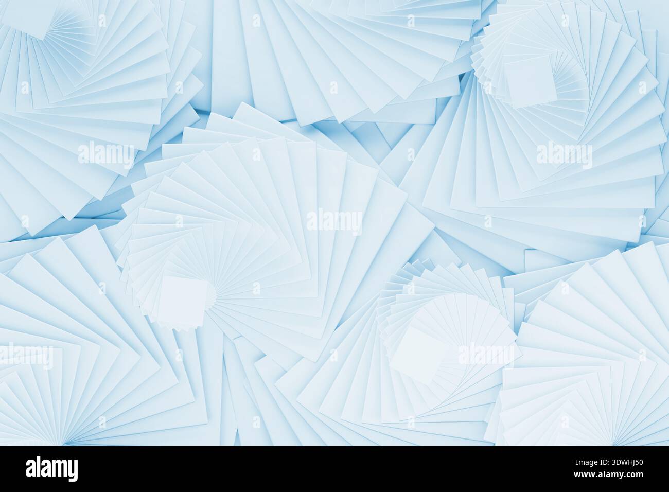 Blue vortexes pattern, abstract geometric background. Monochrome fan mosaics cover frame in hypnotic symmetry, soft curves, geometric repetition. Conv Stock Photo
