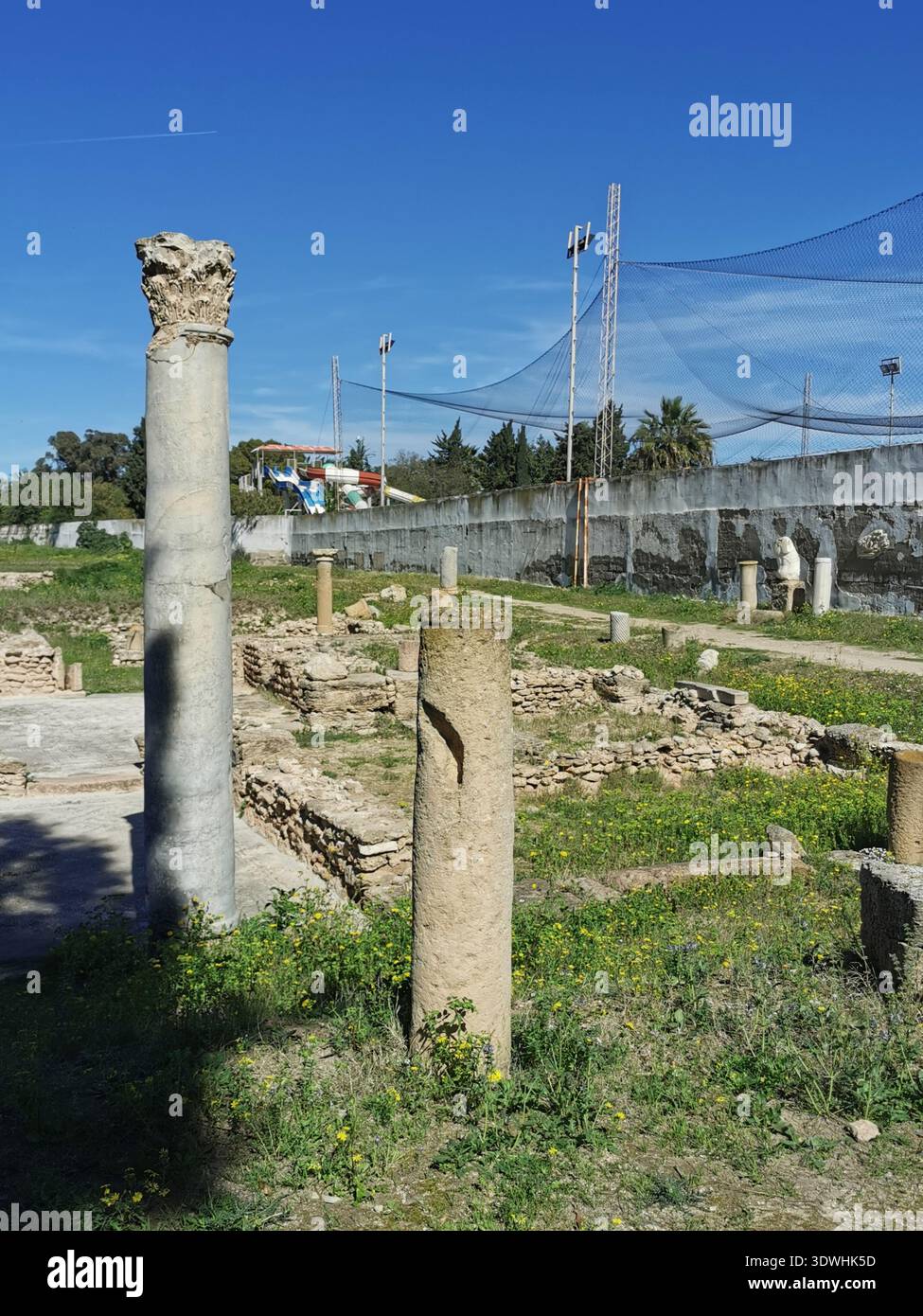 Roman ruins and ancient mosaics at Pupput Archaeological Site in Hammamet, Tunisia, showcasing the abandoned heritage from the region’s classical past. - Smartphone Captured Stock Image