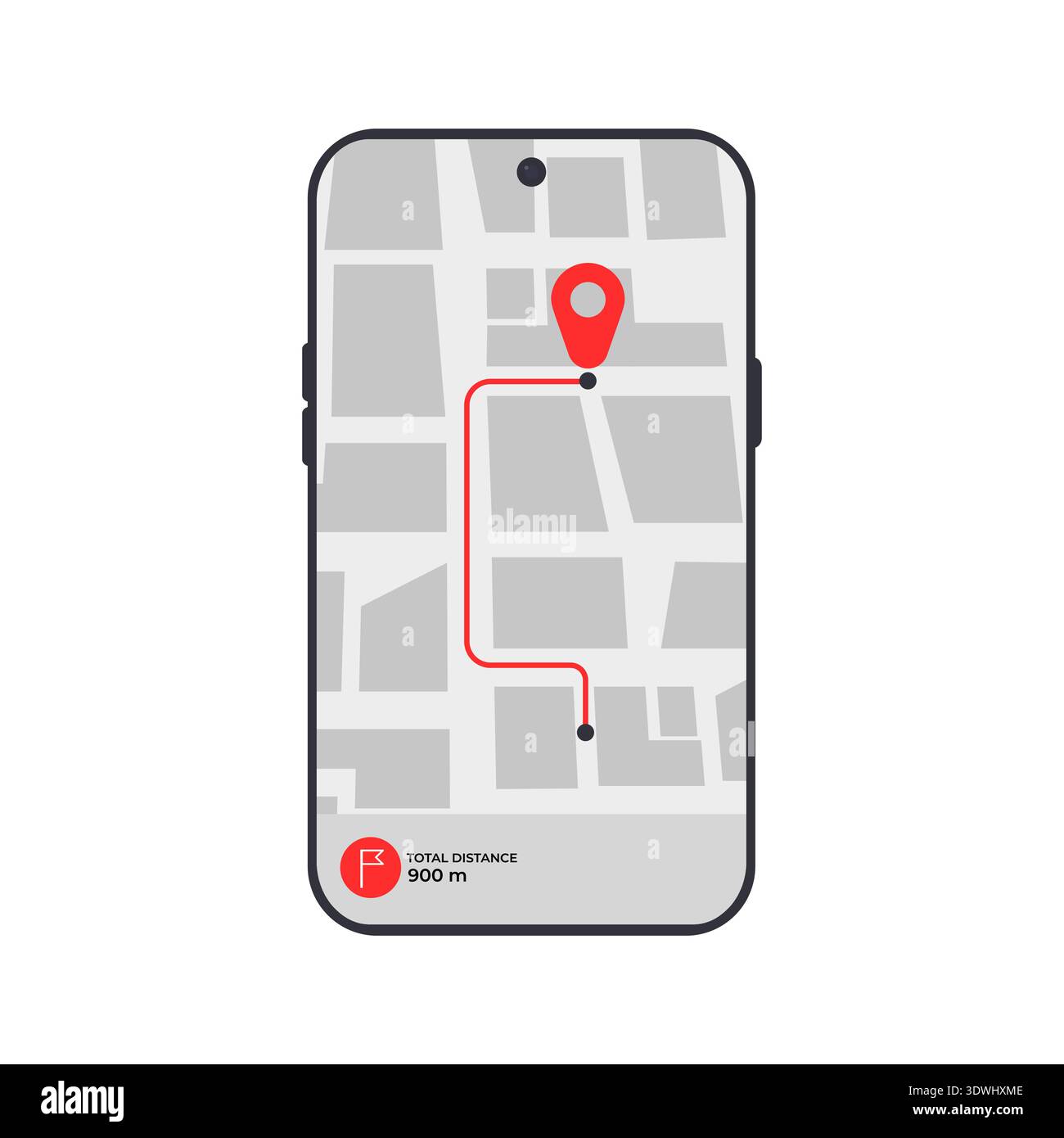 Mobile GPS Navigation App with Route Tracking on Smartphone Stock Vector