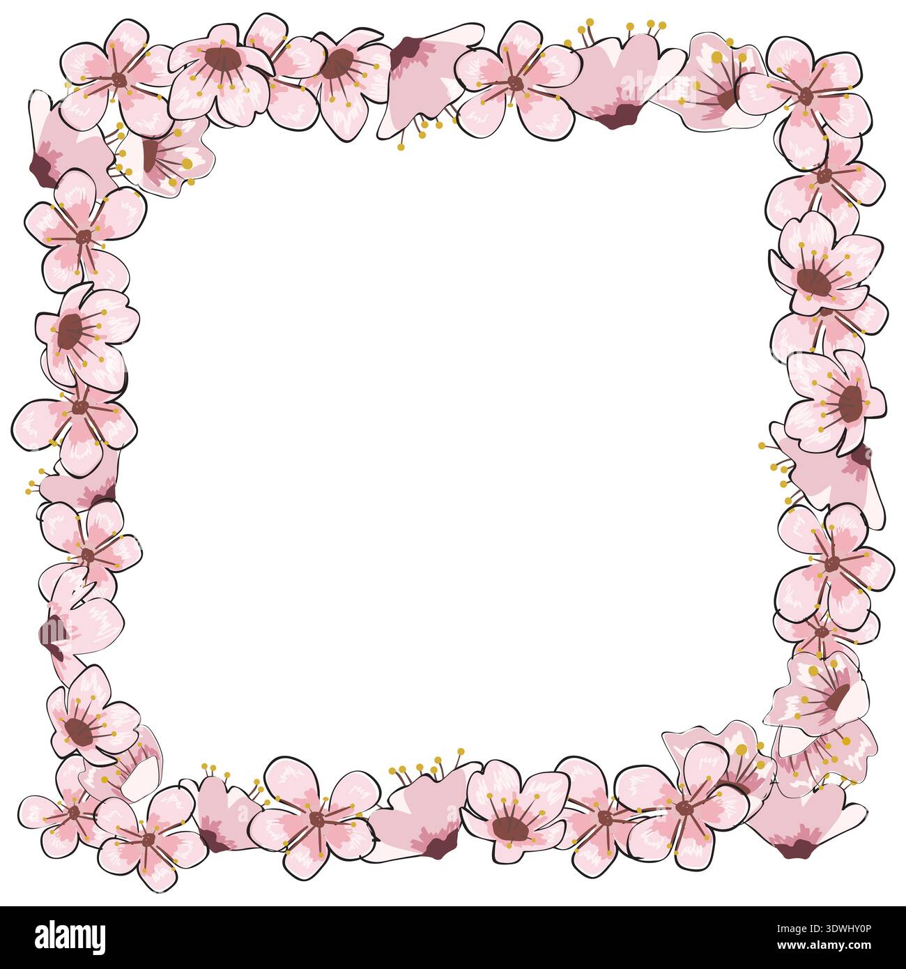 Spring border frame blooming flowers branch Sakura cherry Stock Vector