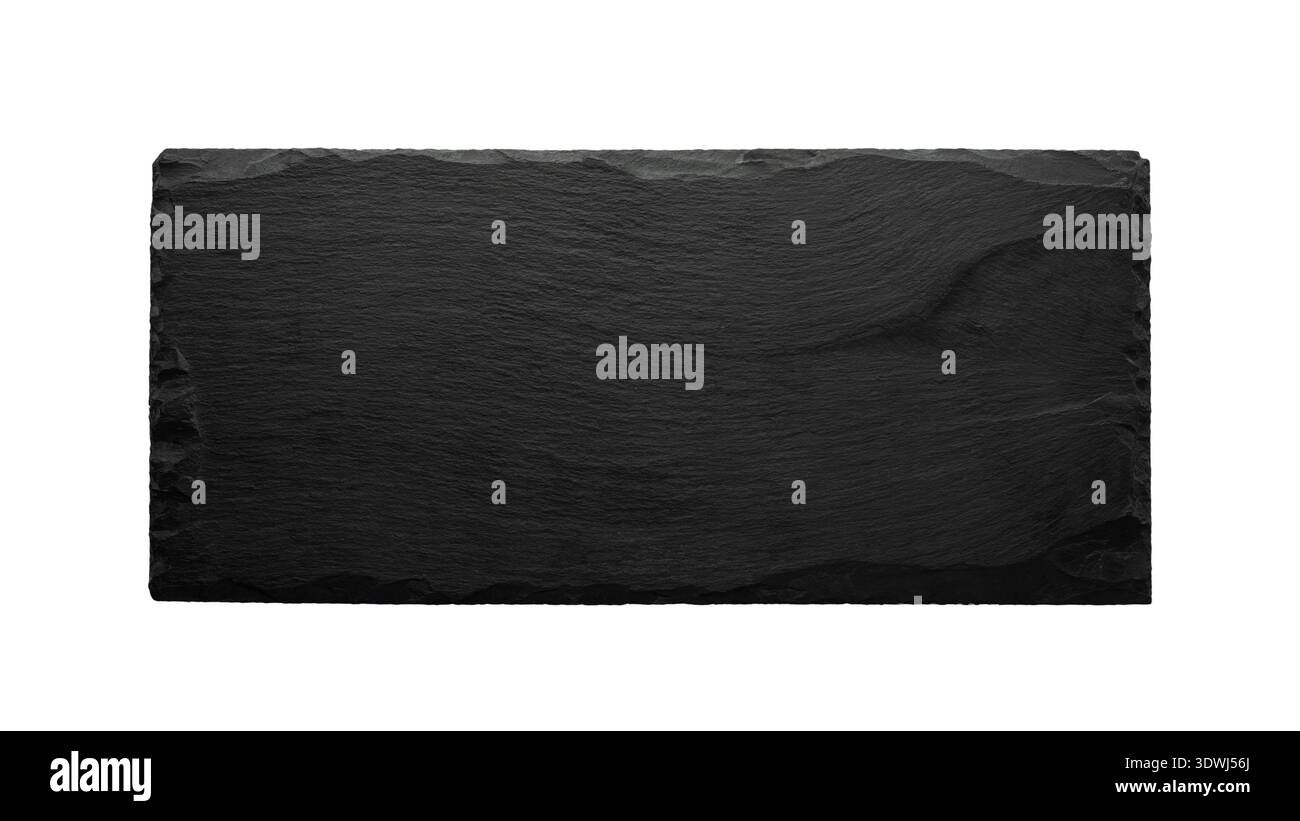 Empty black slate board isolated on white background. Blackboard with copy space. Stock Photo
