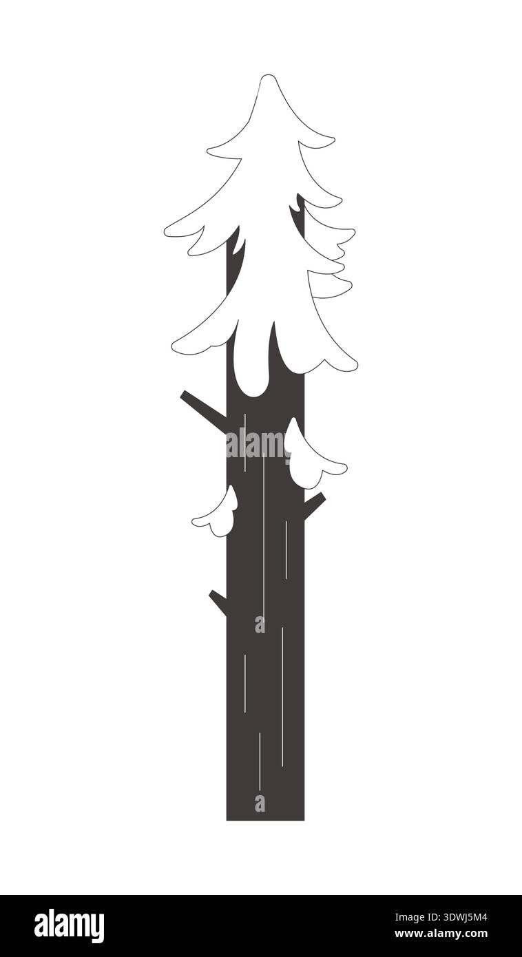 Stylized tall evergreen pine tree 2D line object Stock Vector