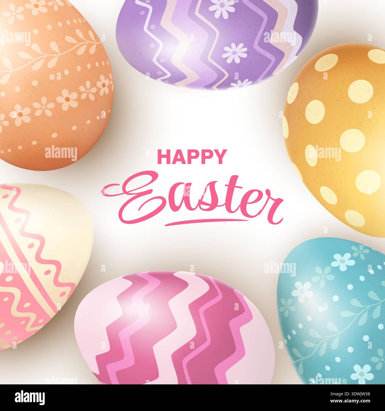 Happy Easter Card with Decorated Eggs Stock Vector