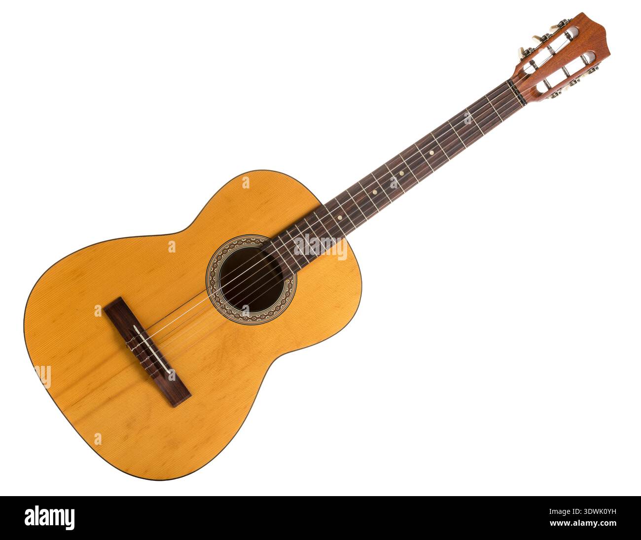 Acoustic six-string guitar isolated on white background Stock Photo