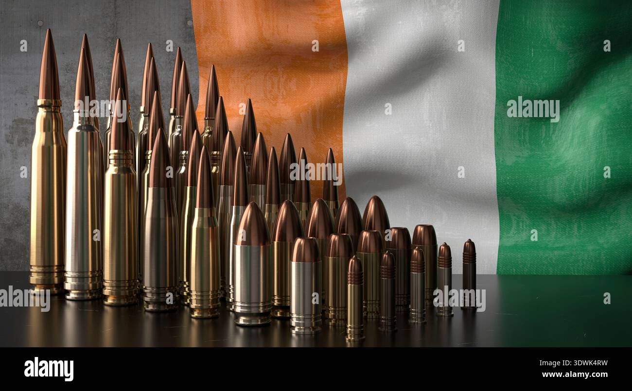 Ivory Coast - various projectiles and national flag - 3D illustration Stock Photo
