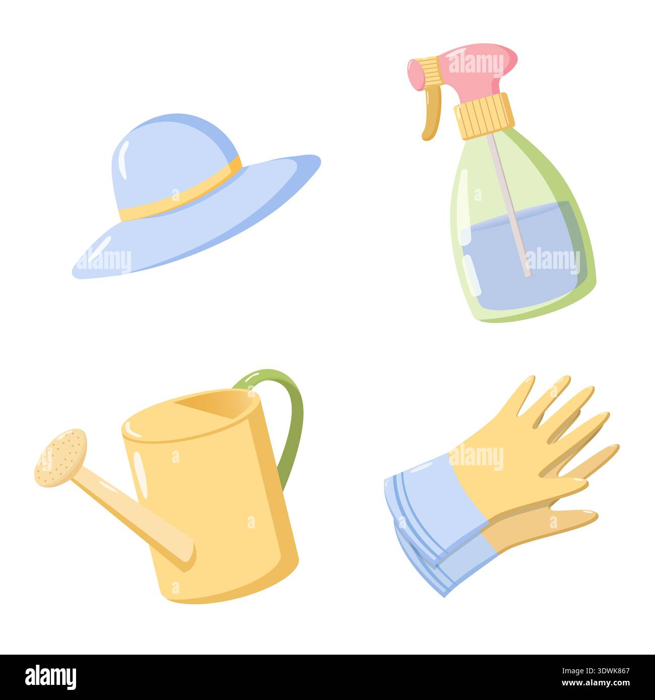 Gardening Tools Hat, Spray, Can Gloves Stock Vector