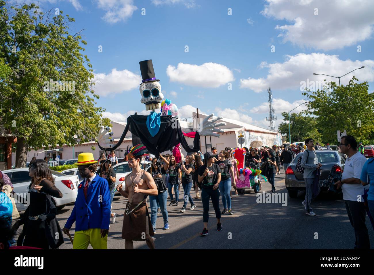 Day of the dead street procession in Mexico Stock Photo