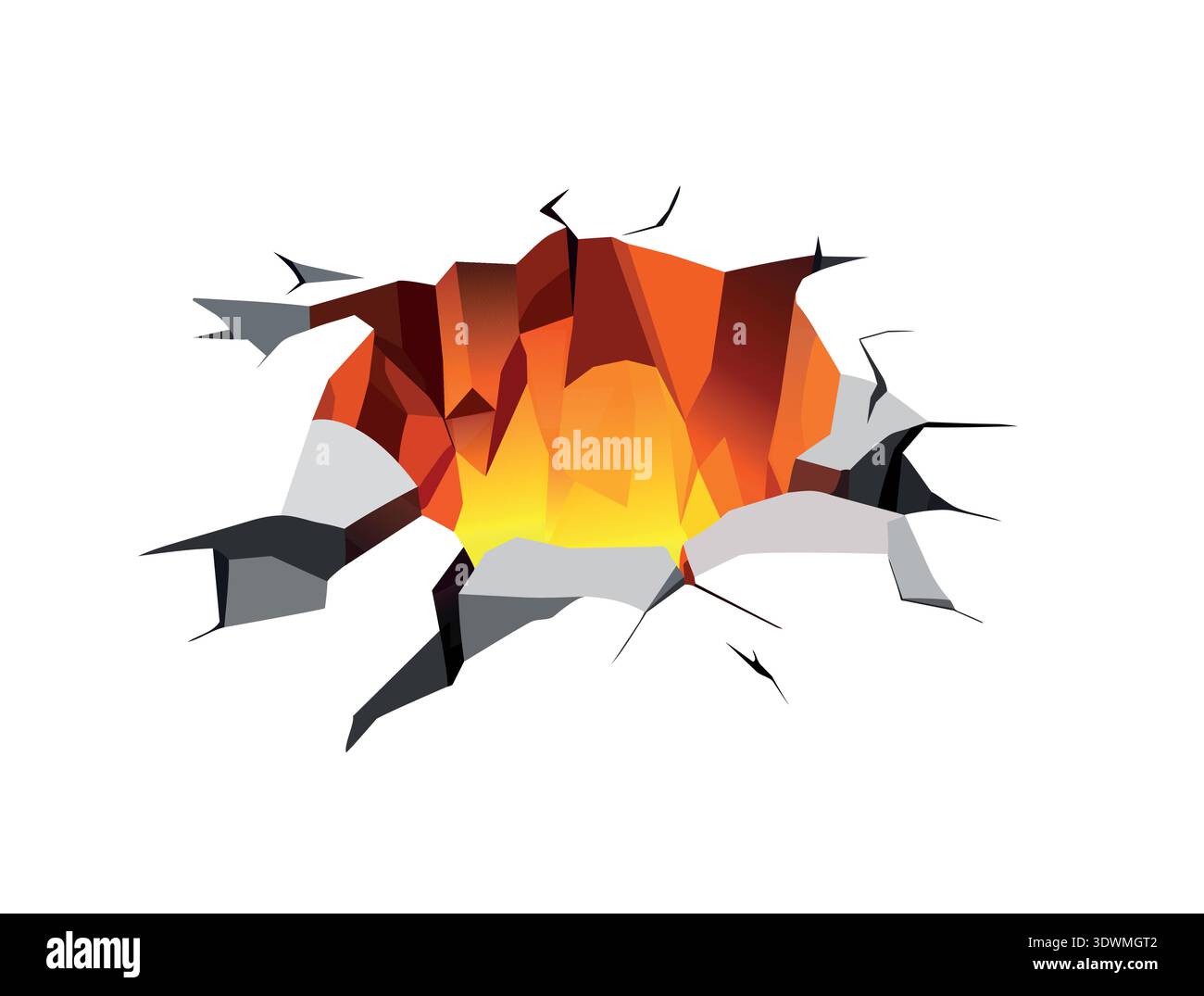 vector hole in the ground with glowing orange light- cracked surface ...