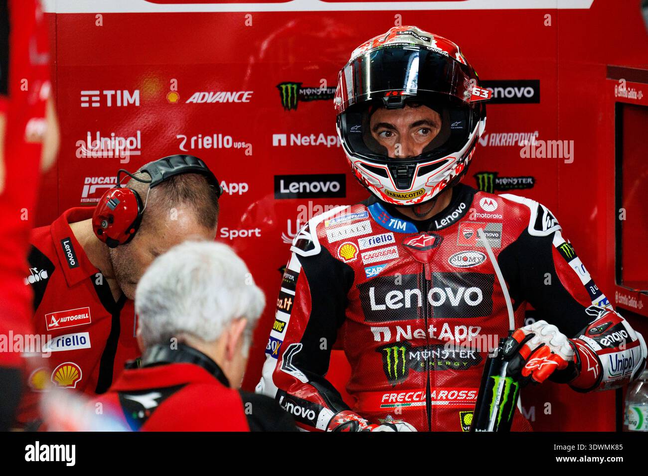 Number 63 Ducati Lenovo Team rider Francesco Bagnaia seen in action ...