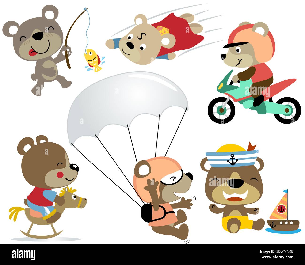 Collection of cute cartoon bears enjoying various activities and ...