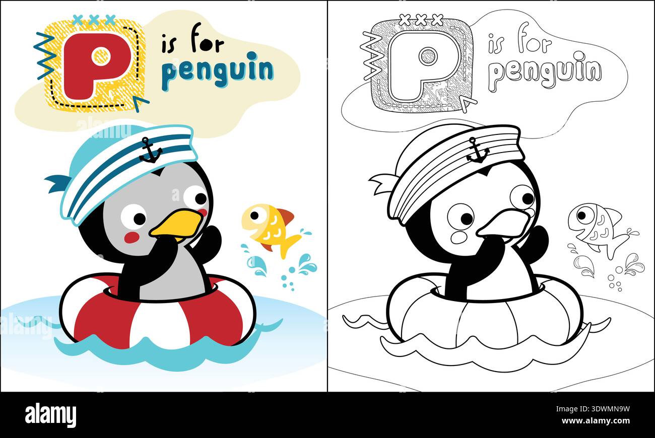Alphabet letter P with a sailor penguin in a float Stock Vector Image ...