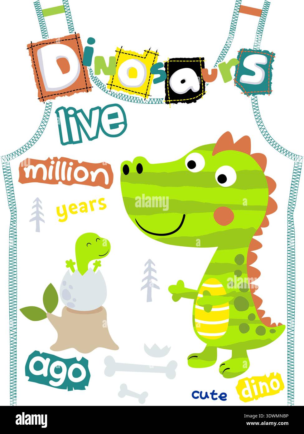 Large green dinosaur with a baby hatching from egg. Stock Vector