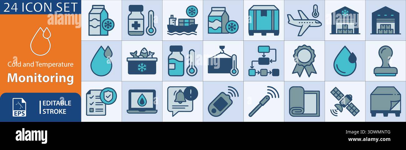 Vector icons depicting temperature monitoring for cold chain logistics ...