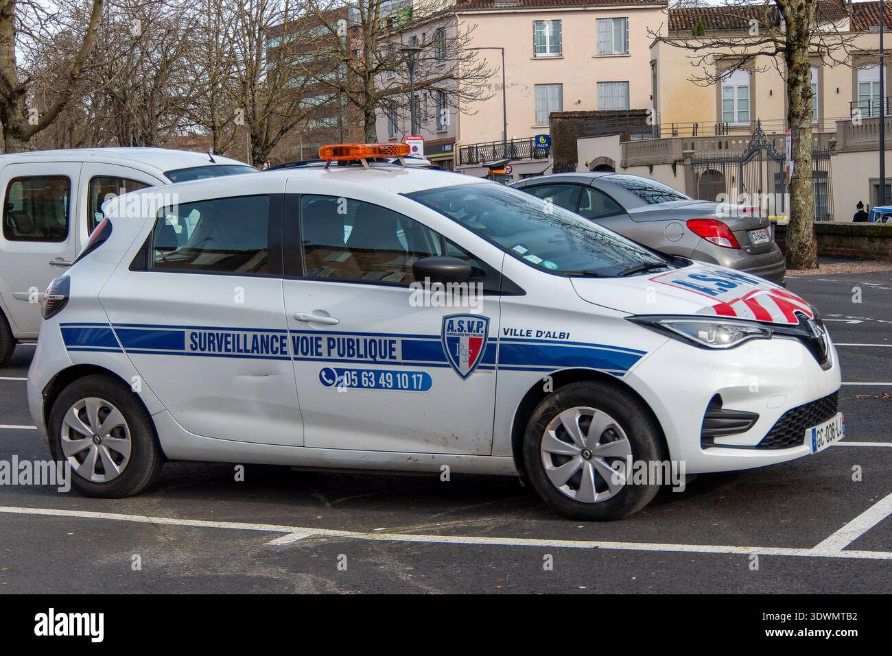 Albi, France, February 18, 2026. Police car, ASVP Agent de Surveillance ...