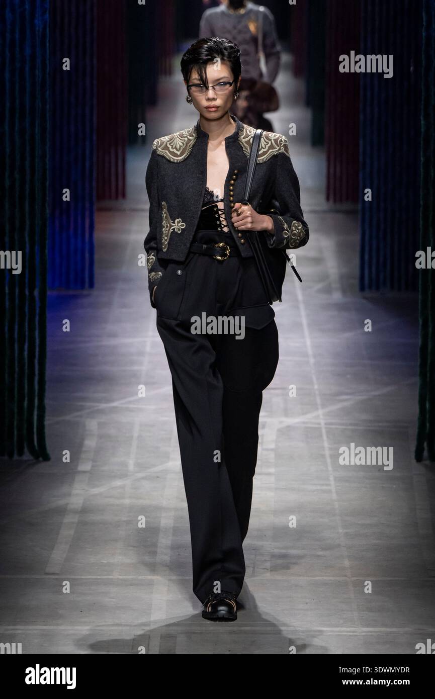 Model Kayako Higuchi is seen on the catwalk at the Etro fashion show ...