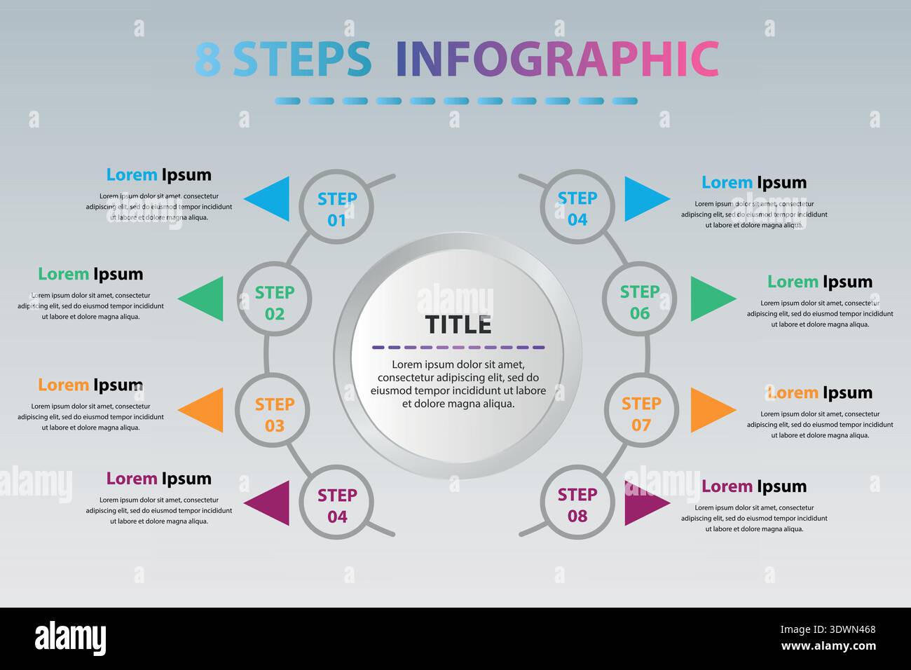 Modernized Step Graph Modern Circle Infographics With Eight Steps, vector editable design ...