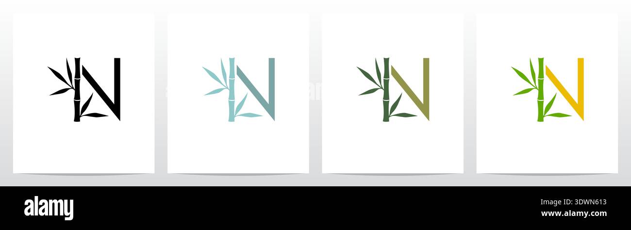 Bamboo On Letter Initial Logo Design N Stock Vector