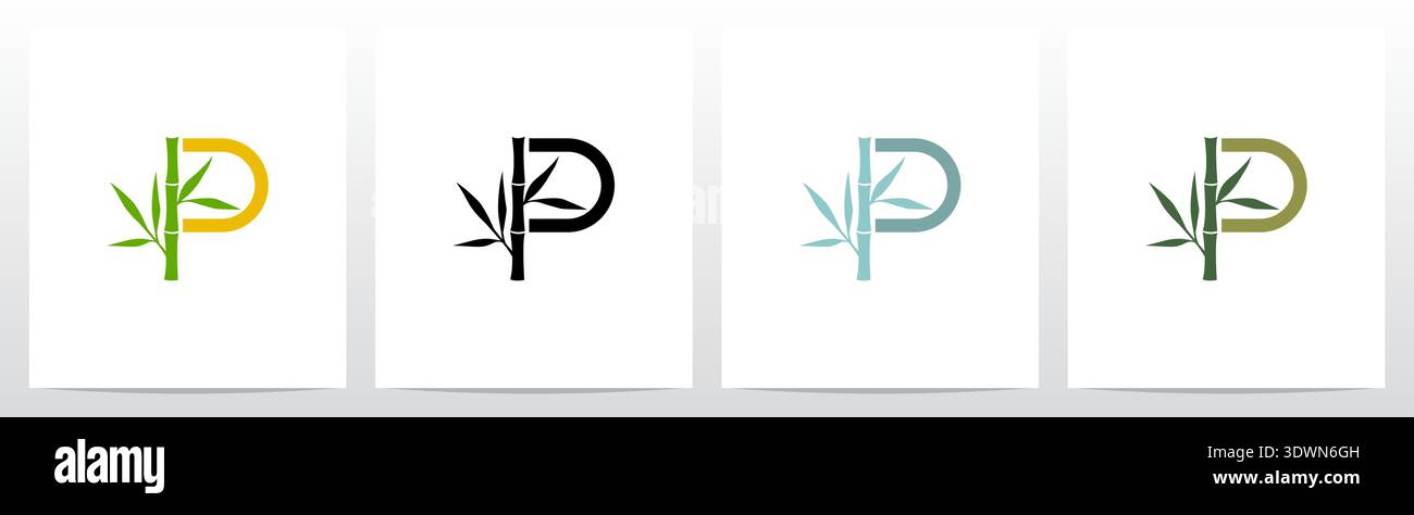 Bamboo On Letter Initial Logo Design P Stock Vector