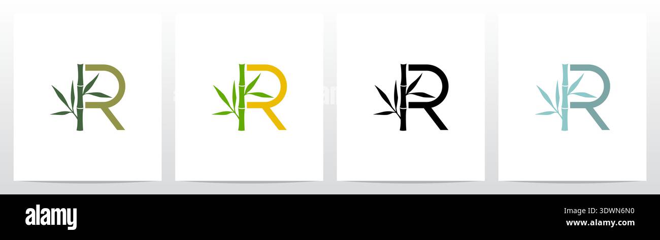 Bamboo On Letter Initial Logo Design R Stock Vector