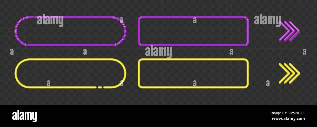 Neon light rectangle border with glow effect. Stylish UI frame for buttons, banners, web interfaces, games and modern futuristic layouts. Stock Vector
