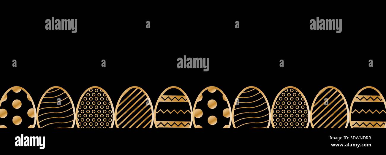 Horizontal easter banner with golden egg border pattern on black background and luxury decorative style. Vector illustration template for greeting Stock Vector
