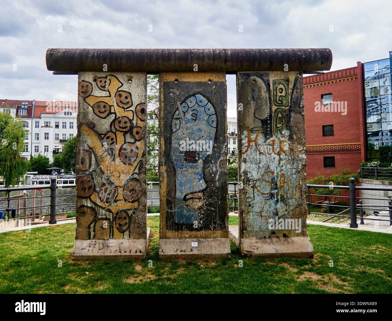 Original Berlin Wall Segments with Graffiti Art in Germany Stock Photo
