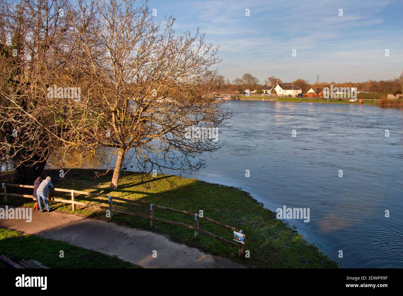 River Thames from Chertsey Bridge towards Laleham, Surrey, England Stock Photo