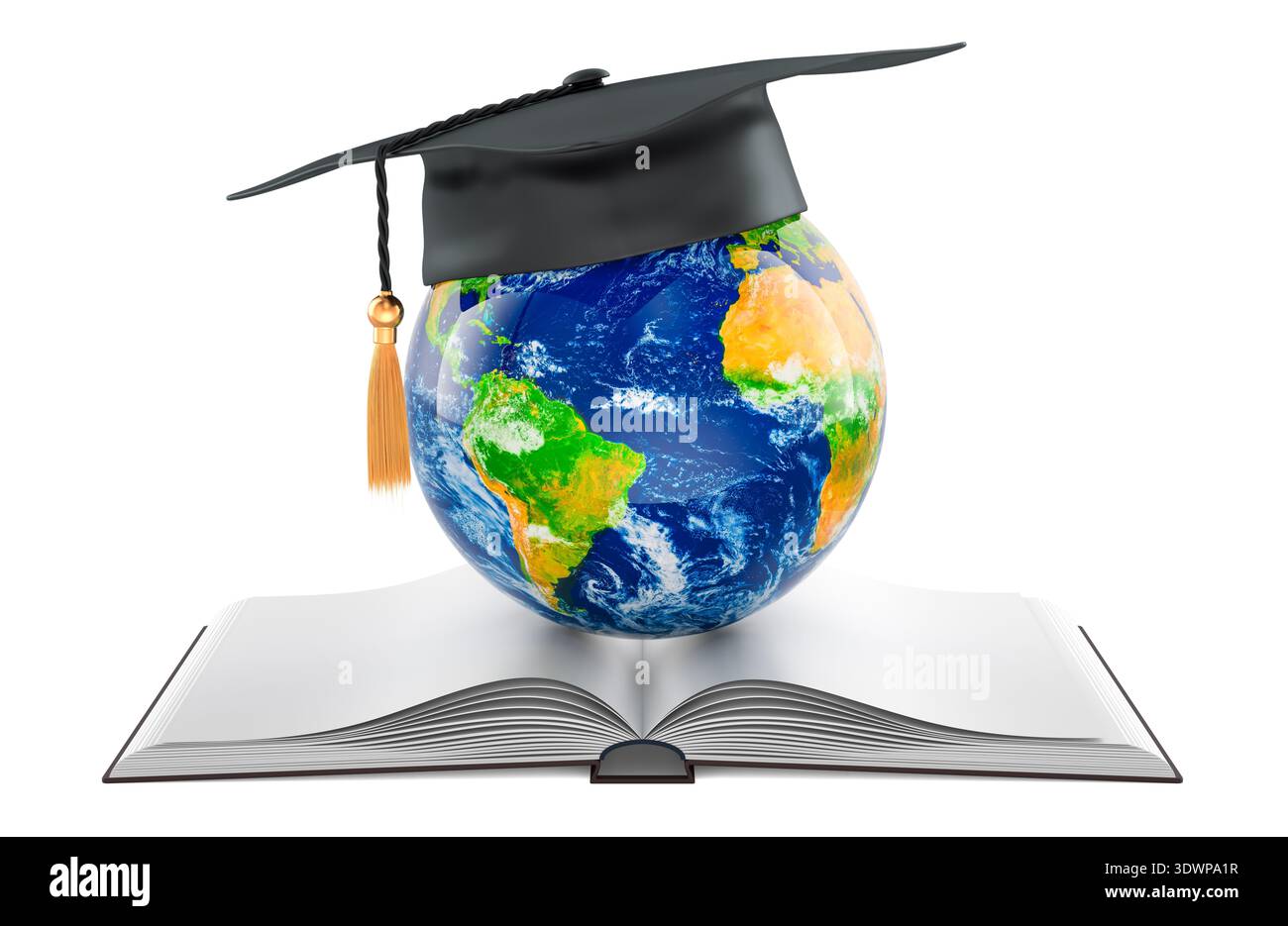 Earth Globe in graduation cap on open book. Global education and ...