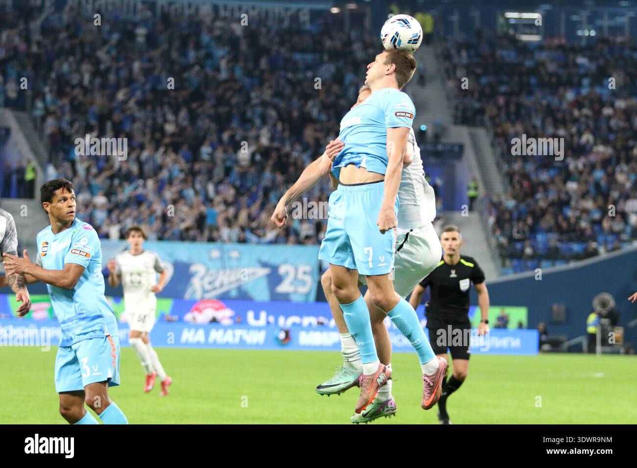 Saint Petersburg, Russia. 27th Feb, 2026. Aleksandr Sobolev (7) of Zenit  seen in action during the Russian Premier League football match between  Zenit Saint Petersburg and Baltika Kaliningrad at Gazprom Arena. Final