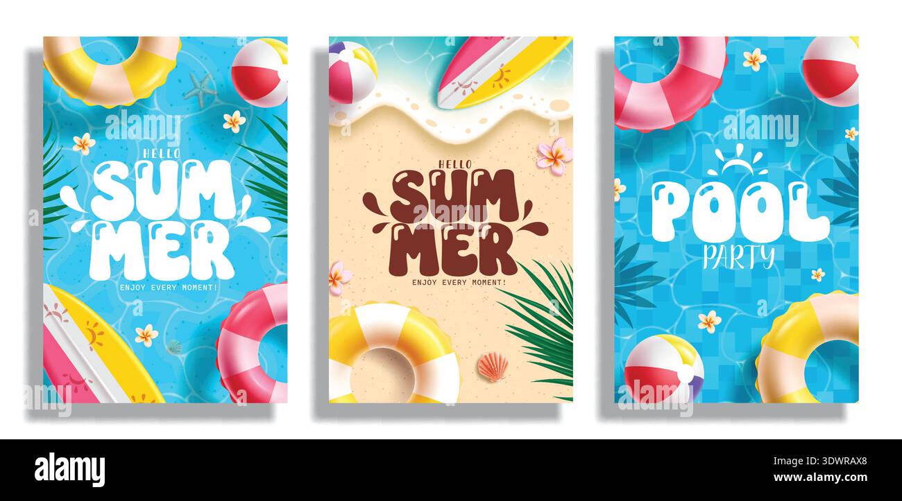 Pool Hello Sumer Hello Summer greeting clipart poster set. Summer greeting text clip art ...