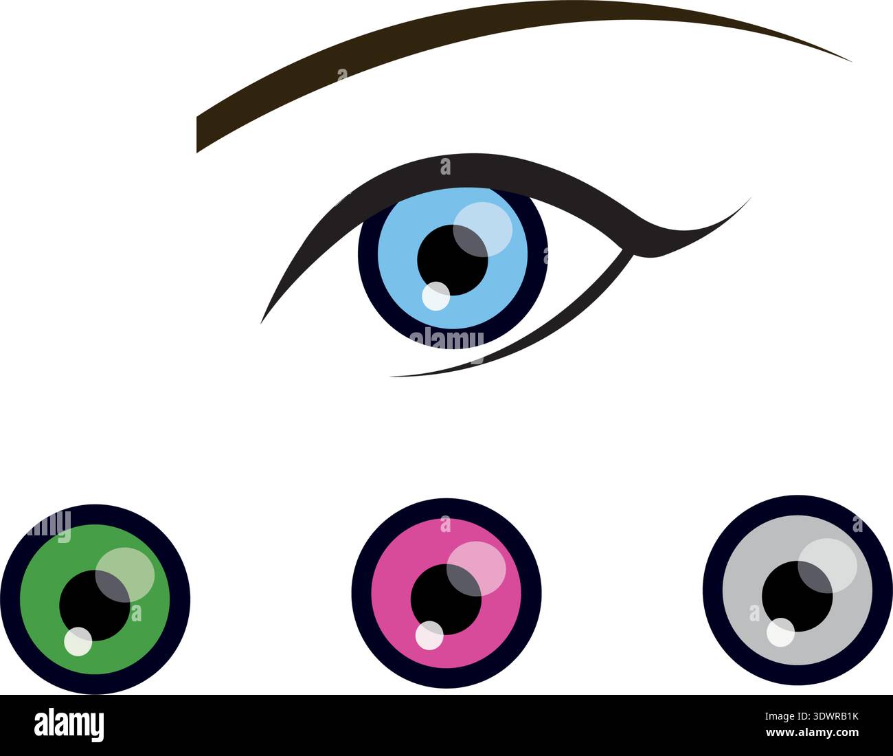 Eyeball and colored irises, natural and unnatural colors Stock Vector