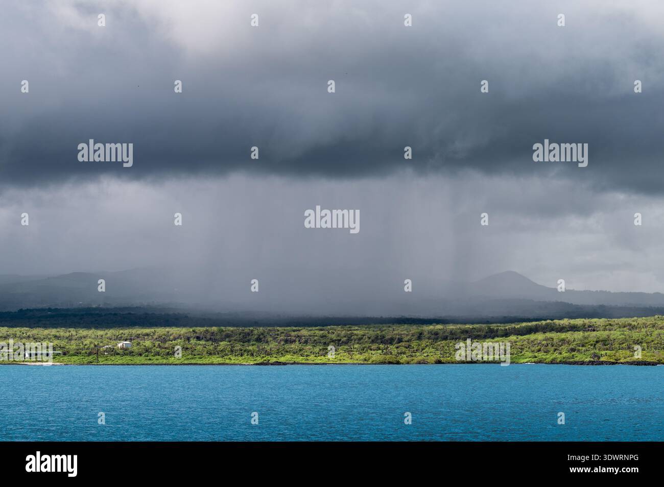 Heavy Rainfall Clouds over the Galapagos Islands Stock Photo