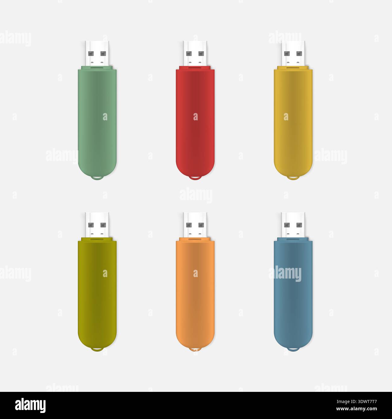 Colored USB flash drive, realistic vector mock-up set. Stock Vector