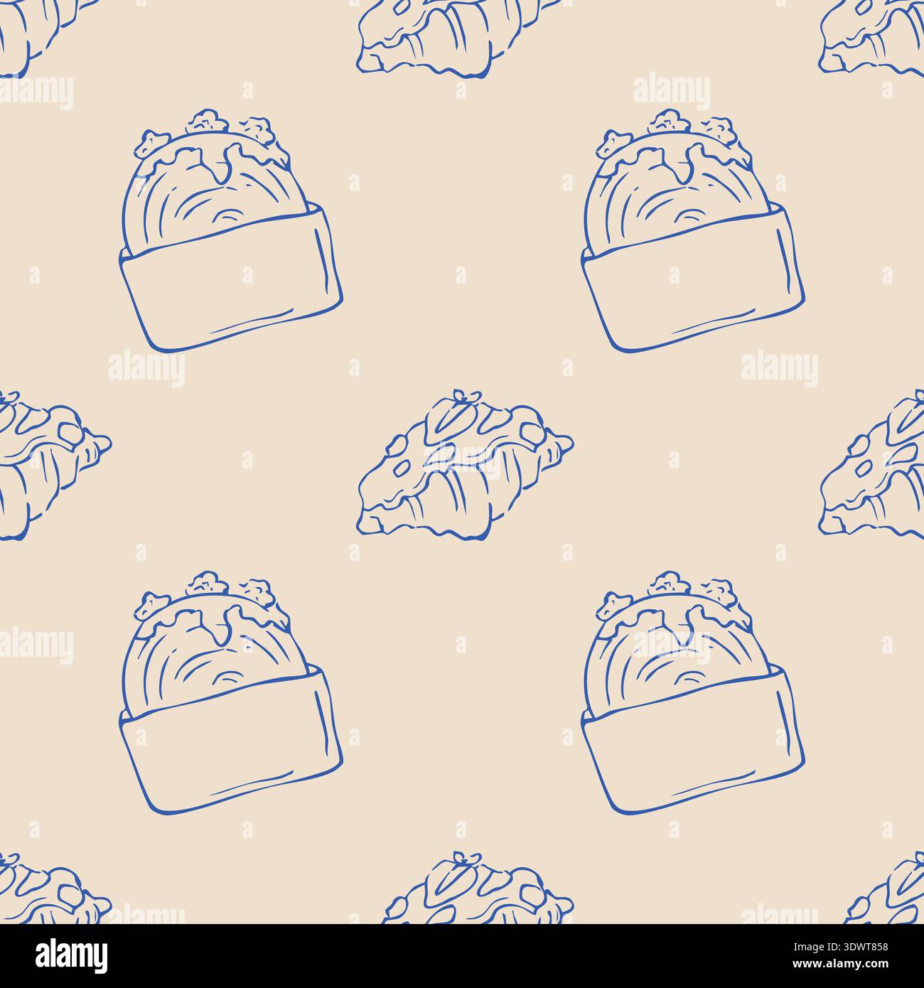 Seamless vector pattern with croissants with cream Stock Vector