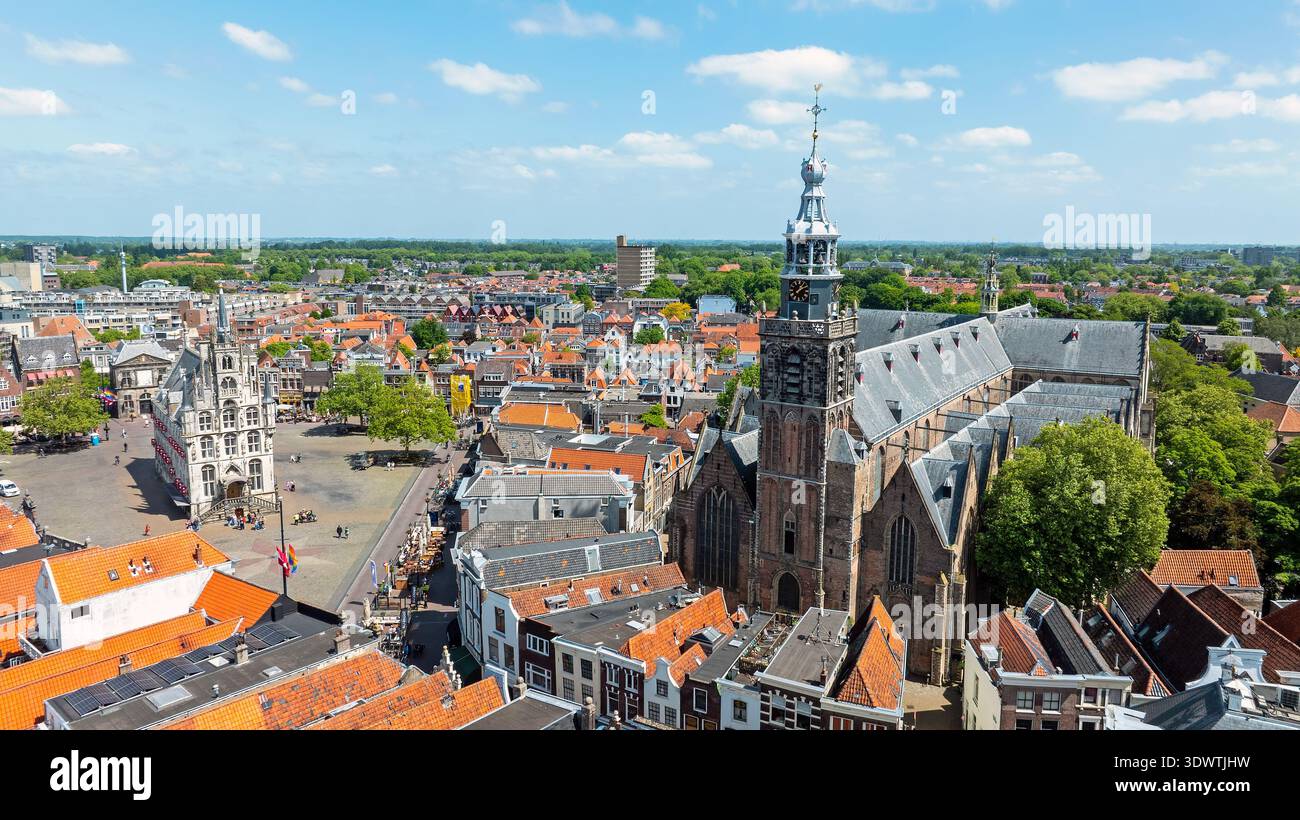 European historic town view with city hall and church Stock Photo