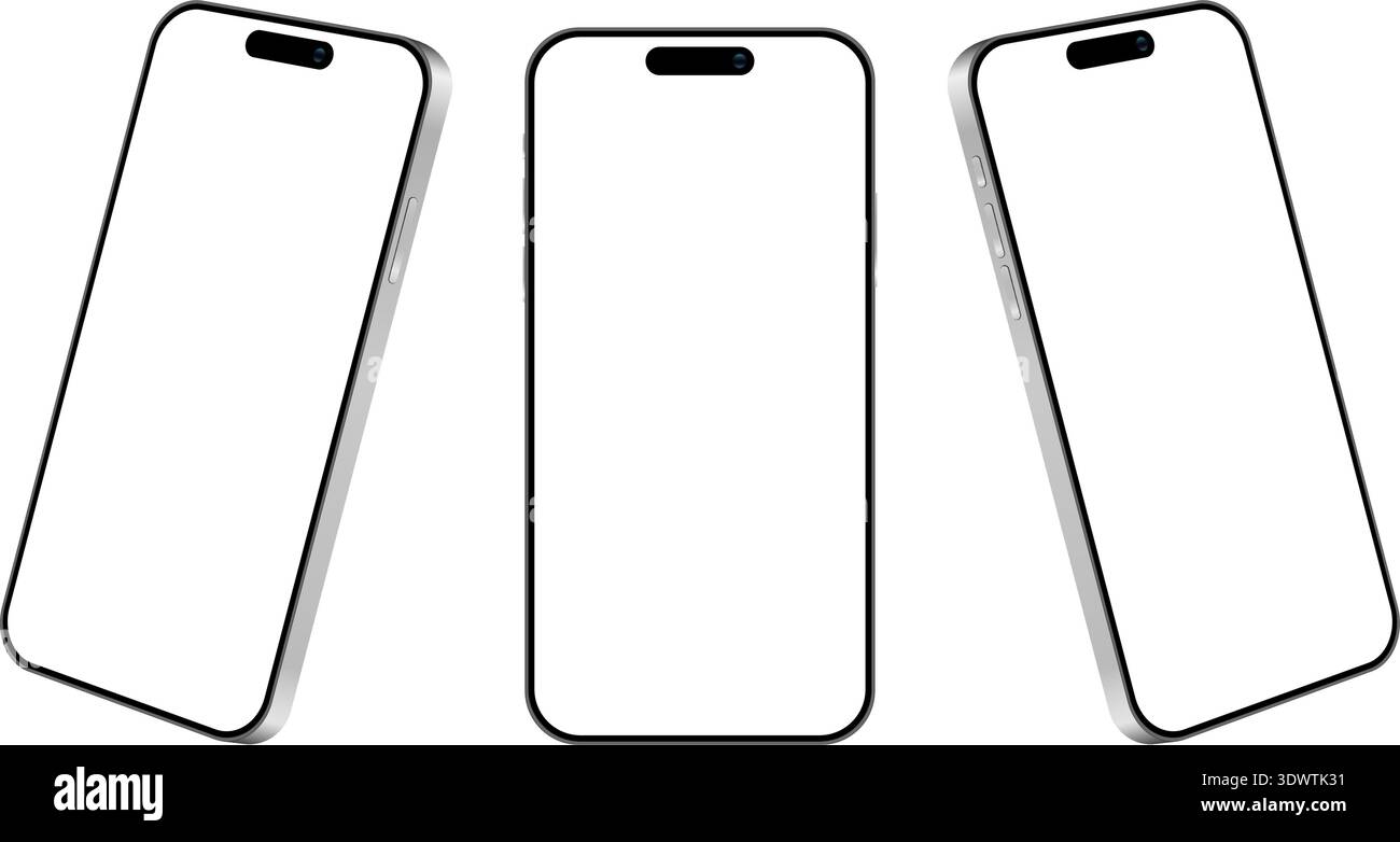 3d smartphone devices mockup template for advertisement. Realistic mobile phone device set with blank display vector illustration Stock Vector