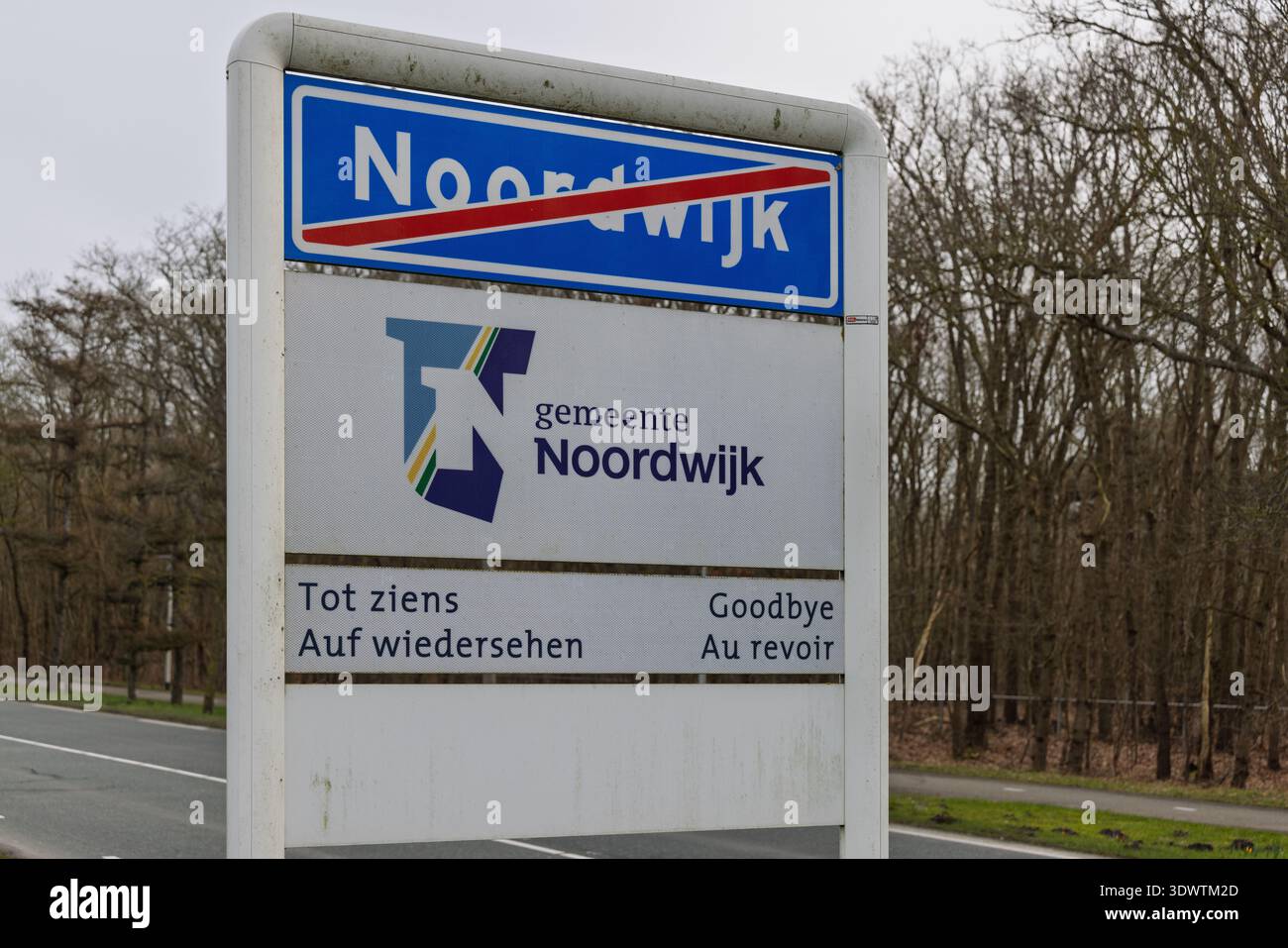 Road sign indicating the exit of Noordwijk, Netherlands, featuring a ...