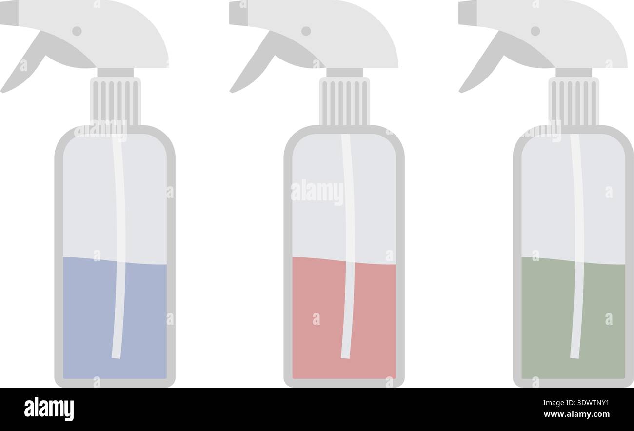 Colored spray bottle icon set on transparent background Stock Vector
