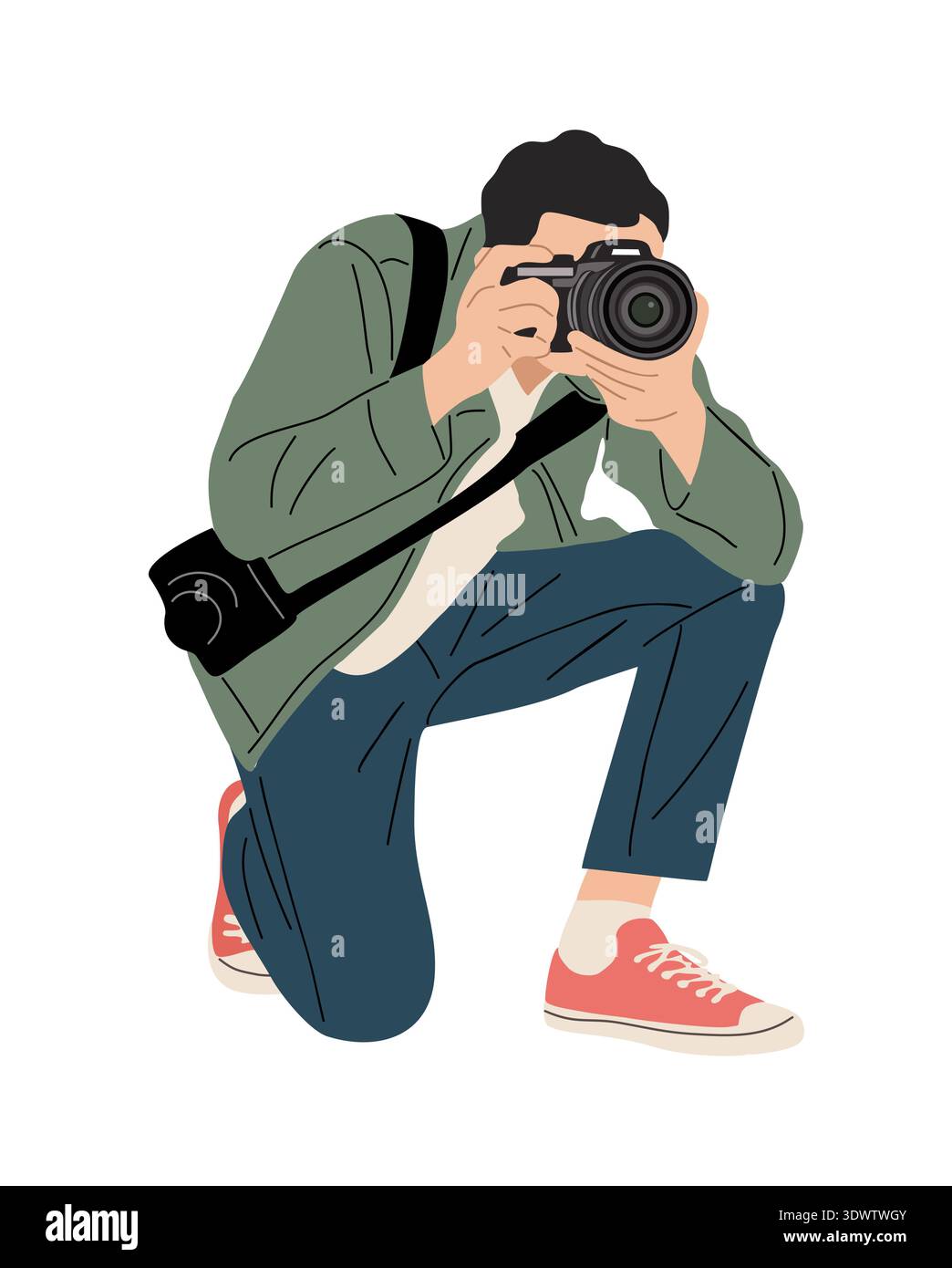 Professional photographer kneeling with a camera Stock Vector